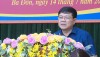 Đồng chí Đoàn Minh Thọ  PBT Thị ủy, Chủ tịch UBND thị xã, Trưởng Ban An toàn giao thông thị xã phát biểu kết luận hội nghị