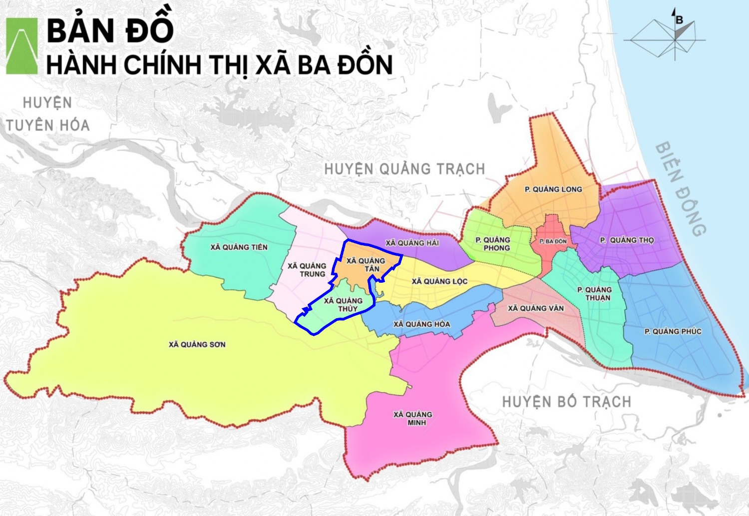 Bản đồ xã Quảng Tân, Quảng Thủy trên bản đồ hành chính thị xã Ba Đồn