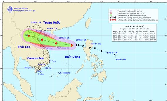 Dự báo cơn bão số 4 (Podul) sẽ đi vào đất liền các tỉnh từ Thanh Hóa đến Quảng Bình