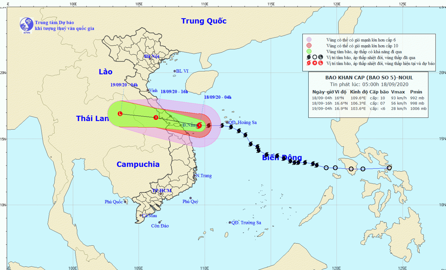 TIN BÃO KHẨN CẤP (Cơn bão số 5) Cập nhật lúc 05h, ngày 18/9/2020