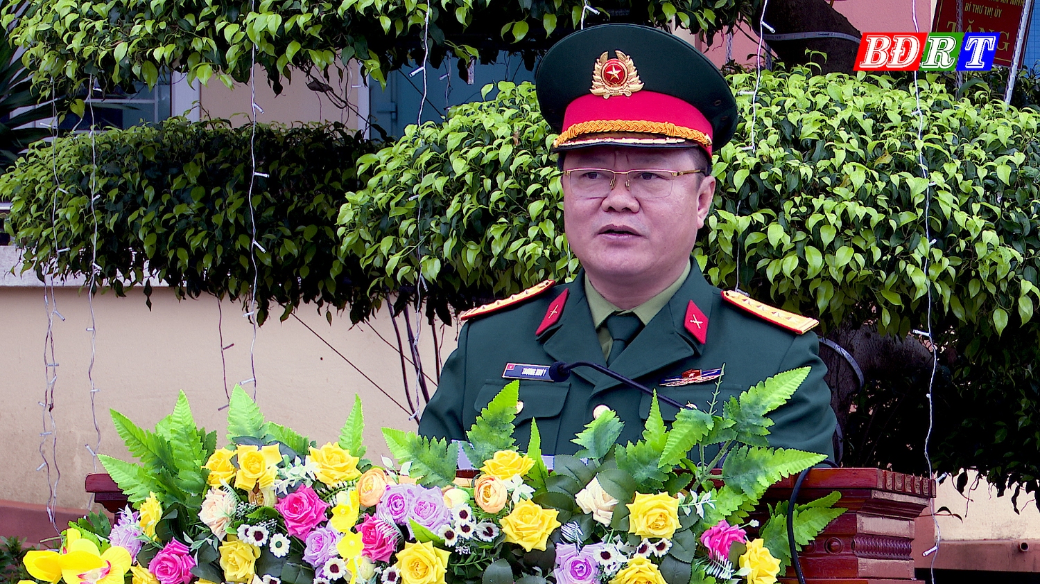 Đại tá Trương Như Ý Phó Chính ủy – Bộ CHQS tỉnh phát biểu tại lễ ra quân huấn luyện năm 2024