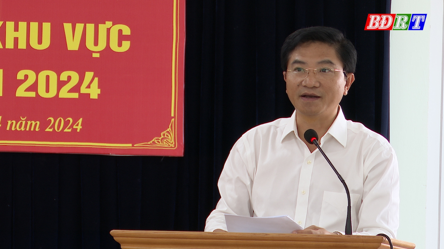 Đồng chí Trương An Ninh UVTV Tỉnh ủy, Bí thư thị ủy, Trưởng Ban Chỉ đạo diễn tập khu vực phòng thủ thị xã Ba Đồn phát biểu kết luận tại hội nghị