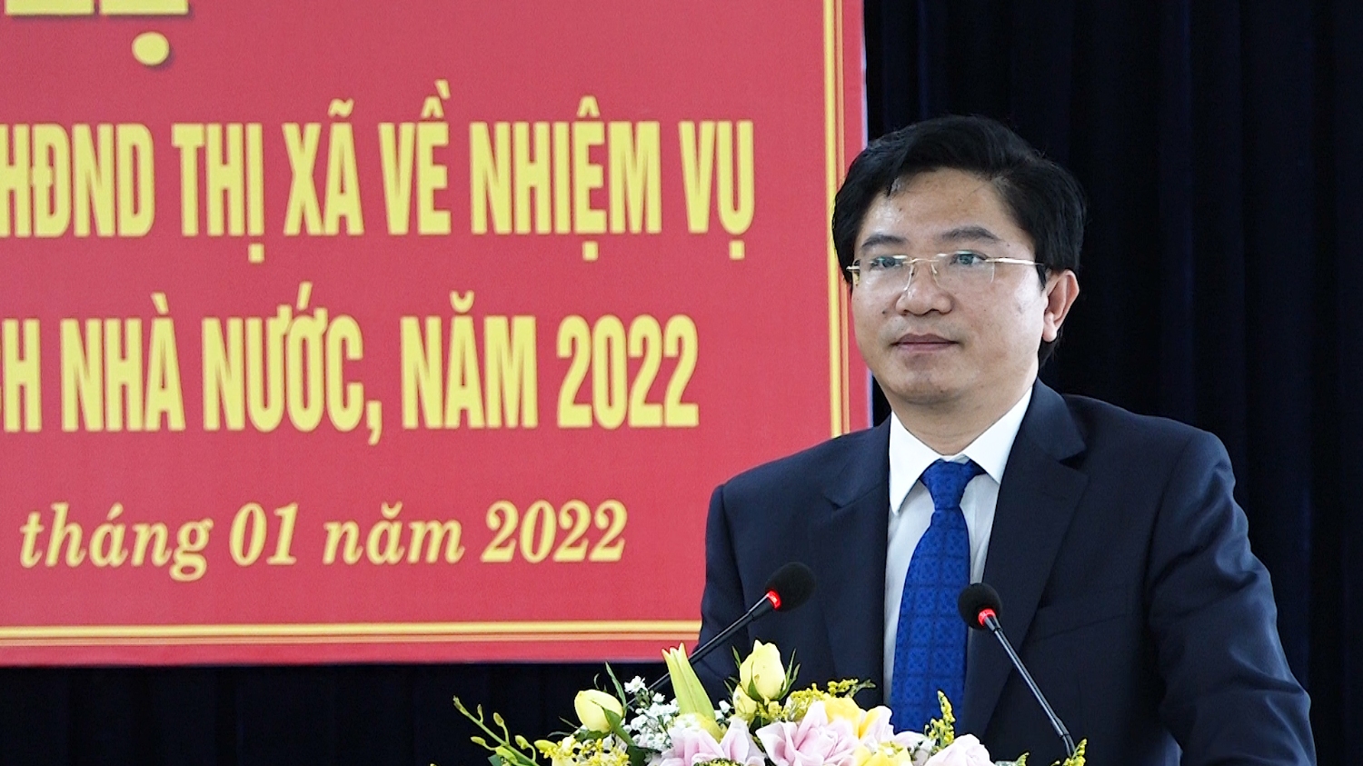 Đồng chí Trương An Ninh UVTV Tỉnh ủy Bí thư Thị ủy phát biểu tại hội nghị