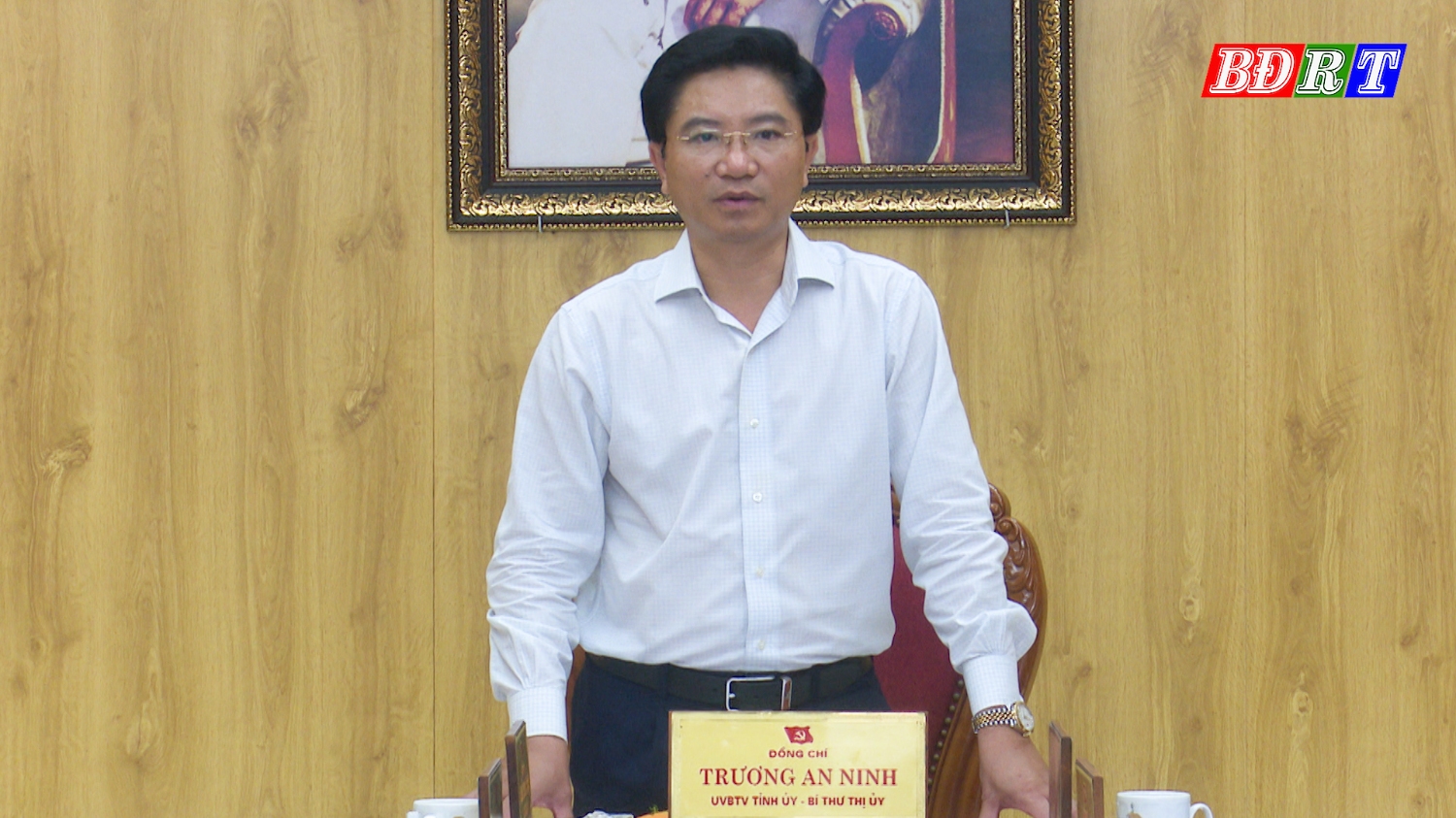Đồng chí Trương An Ninh UVTV Tỉnh ủy, Bí thư Thị ủy phát biểu kết luận hội nghị
