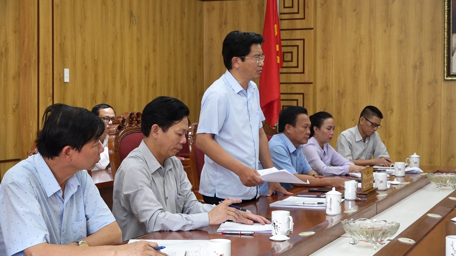 Đồng chí Trương An Ninh UVTV Tỉnh ủy, Bí thư Thị ủy phát biểu tại hội nghị