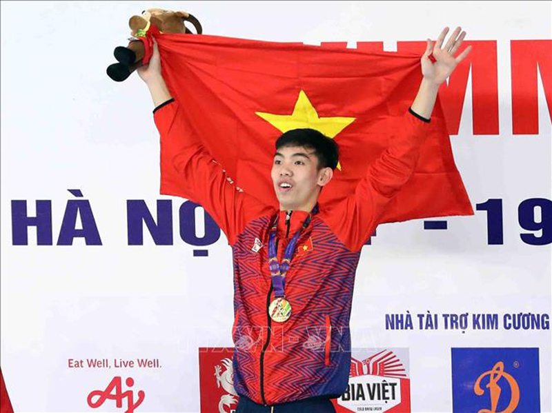 VĐV Nguyễn Huy Hoàng (Việt Nam) xuất sắc giành HCV nội dung bơi 800m tự do nam với thành tích 7 phút 57 giây 65. Ảnh: Phạm Kiên/TTXVN